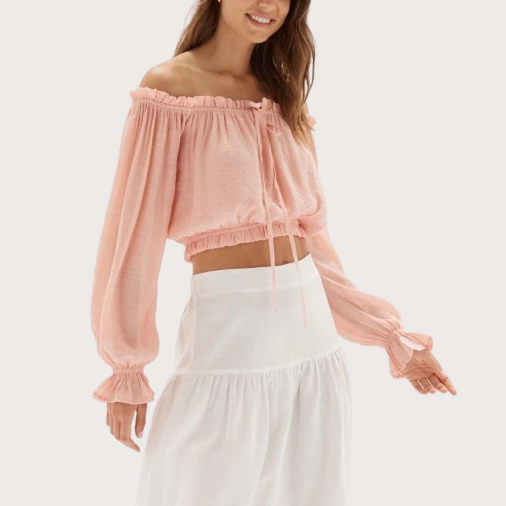 MINKPINK Blush Pink Off-Shoulder Cropped Top